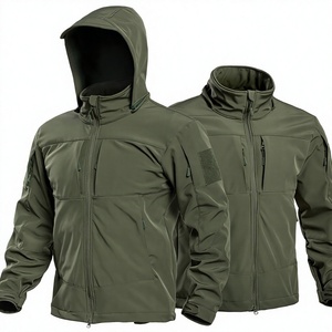 Veste polaire à capuche pour homme, couleur olive unie, coupe-vent, col montant, fermeture éclair, style vêtements de travail, pour l'automne et les activités de plein air - Product Image 1