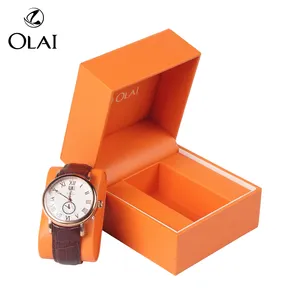 Fashion Orange Color Plastic Pu Leather Watch Box With Pillow Good Design Luxury Watch Gift Packaging Case