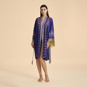 Middle East Festival Ethnic Floral Tassel <b>Robe</b> Elastic Waist Satin Loose Comfortable <b>Women</b> Loungewear Ramadan Eid Al Fitr Eid Al - Product Image 1