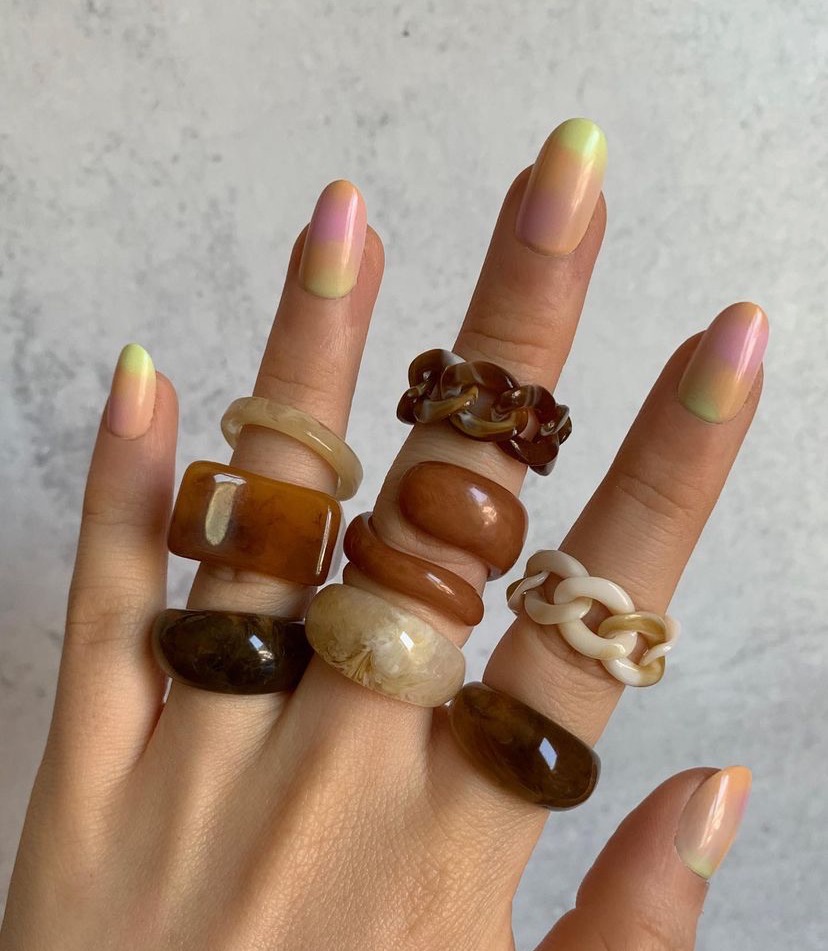 Geometric Chunky Candy Color Poly Acrylic Rings Cute Marble Texture Acid Acetate Colorful Acrylic Resin Ring for woman