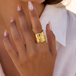 J&amp;D Minimalist 18K Gold Plated Stainless Steel Trendy Texture Elephant-shaped Animal <strong>Split</strong> <strong>Ring</strong> for Gift - Product Image 1