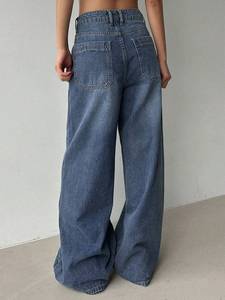 Jeans Palazzo da Donna Economici per il Mercato del Sud-Est Asiatico, Pantaloni Traspiranti a Gamba Larga a Vita Media, Tinta Unita, Estivi Autunnali Primaverili - Product Image 5