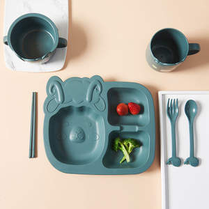 Vaisselle pour bébé personnalisée kit d'alimentation motif <span class=keywords><strong>dinosaure</strong></span> en fibre de blé <span class=keywords><strong>assiette</strong></span> pour bébé costume d'assiettes et bols pour enfants - Product Image 3