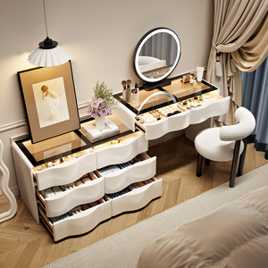 Minimalist Wooden <b>Vanity</b> Table With Lighted Mirror For <b>Bedroom</b> Makeup Station - Product Image 5