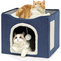 Lits pour chats d'intérieur Grande grotte pour animaux de compagnie avec boule moelleuse suspendue et griffoir pliable Cat Hideaway