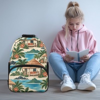 Sac à dos d'étudiant personnalisé de 17 pouces avec motif de cabanes de plage des îles du Pacifique pour l'école et les voyages