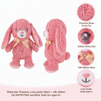 Jolie Peluche Lapin Rose à Poils Bouclés, Longues Oreilles, avec Nœud en Ruban, Doux et Câlin, Cadeau de Pâques, Vente en Gros OEM