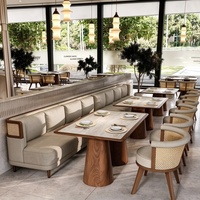 Ensemble de banquettes de restaurant en bois massif d'Asie du Sud-Est, canapé de salle à manger en rotin, table ovale, sièges pour salon de thé, mobilier commercial