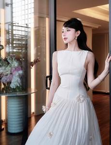 Formal Dress <b>White</b> Dress With Ruffled Ruffles And Flowers 100% Polyester (<b>Skirt</b> & Mesh) + 65% Polyester 35% Rayon (Bodice) - Product Image 5