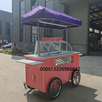 Chariot mobile de vente de glaces et de gelato LECONE Commercial Street, chariot à glaces, chariot de vente ambulant, congélateur en acier galvanisé 80-100L 220V 4 roues