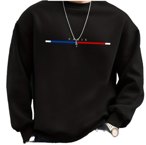 Sweat-shirt à manches longues pour homme avec imprimé Paris - Vert, col en V, pull imprimé à rayures rouges et bleues, style streetwear décontracté, broderie 3D - Product Image 1