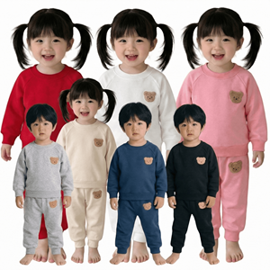 秋冬幼儿休闲毛衣套装男童女童连帽衫加厚两件套简约舒适保暖运动服婴儿 - Product Image 1