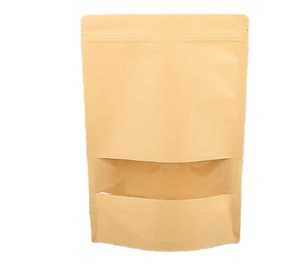 Bolsa de papel kraft marrón de pie, con ventana pequeña y cremallera para embalaje de alimentos - Product Image 1