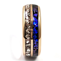 Bague en tungstène plaqué or rose TG 8 mm avec incrustation d'opale bleue, bague élégante et luxueuse de style gothique pour hommes