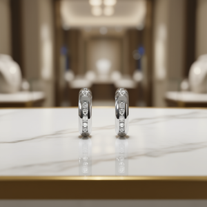 Orecchini in Oro Bianco con Diamanti Taglio Brillante Rotondo Colore G Naturale Minimalisti per Uso Quotidiano Gioielli da Donna - Product Image 2