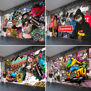Peint à la main rue Graffiti papier peint à la mode salle de sport murale revêtement mural Hip-Hop danse Studio fond <span class=keywords><strong>personnalisé</strong></span> Hip-Hop - Product Image 2