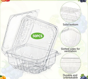 Contenedor desechable de plástico PET transparente, caja de 5mm, tapa con bisagras de concha transparente, para llevar, ensalada, Sushi, pastel de frutas, embalaje - Product Image 2