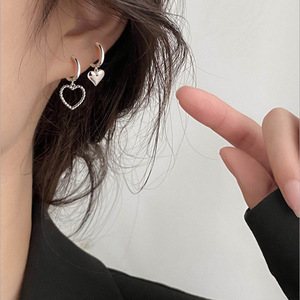 S925 Asymmetrical Heart <b>Hoop</b> <b>Earrings</b> Tibetan <b>Silver</b> Dangle <b>Earrings</b> For Women Gift Fashion Jewelry - Product Image 1