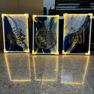 Phòng khách trang trí nội thất bằng đá cẩm thạch vàng <span class=keywords><strong>Led</strong></span> Kim Cương tường nghệ thuật vải in Áp phích Bắc Âu bức tranh hiện đại hồi giáo thư pháp đóng khung nghệ thuật - Product Image 3