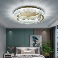 Lampe de plafond ronde moderne et simple en cristal, éclairage de décoration intérieure pour salon, bureau et chambre à coucher, style italien doré de luxe.