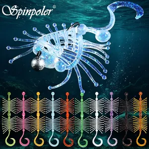 Spinpoler 10 unidades Señuelo blando tipo gusano Dancing Elf Creature 13cm, flotante, de TPR, con sabor a camarón, luminoso UV, multi-enganche para Pesca de Lubina y Depredadores - Product Image 1