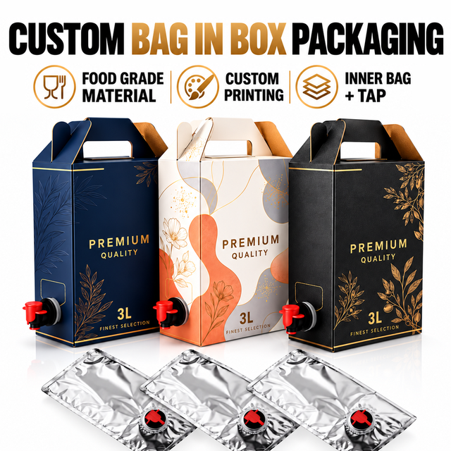 Custom Printed 3L Bag in Box Packaging With Handle Premium Carton Box and Aluminum Foil Inner Bag for Wine Juice Beverage