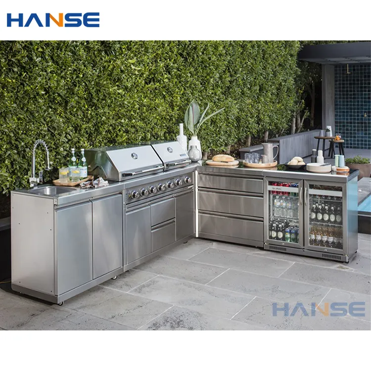 Exterior movable metal kitchen cabinet set designs modern outdoor bbq 304 stainless steel kitchen sink cabinets