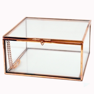 Trinket transparent gift box Hexagonal Square Glass display Handmade Jewelry Beveled brass container