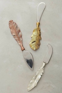 Ensemble de couteaux à fromage en plumes, couverts, épandeur de couverts, articles de cuisine, ensemble de couteaux à fromage multicolores, poignées à motif de plumes, petit fromage - Product Image 3