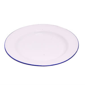 Plaques en émail blanc Plateaux à vaisselle ronds jetables durables de style champêtre pour les aliments de mariage en camping avec support en acier - Product Image 4