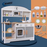 Mainan memasak prasekolah lainnya, versi besar kayu putih, mainan dapur kayu dengan suara lampu