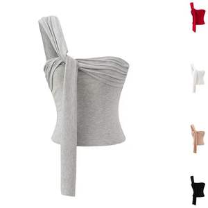 Camisola Corta Irregular Pure Spice Girls para Mujer, Top Plisado Ajustado de Verano para Usar como Prenda Exterior - Product Image 1