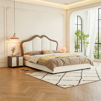 Lit plateforme de luxe moderne et confortable JUNYUHAO avec rangement, taille Queen/King, revêtement en tissu haut de gamme, mousse haute densité, certifié E0, en pin