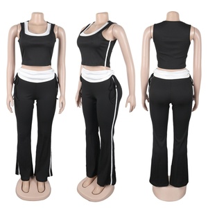 Viviblook Z724ST04 Women Outfits Tracksuit Color-blocking Vest <b>Crop</b> <b>Top</b> Casual Pants Sets Plus Zise Set 2 Piece Sets - Product Image 1