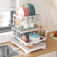 Escurridor de Platos Compacto para Encimera con Bandeja de Drenaje, Escurridor de Cocina Negro para Platos, Tazas, Cuchillos y Cubiertos