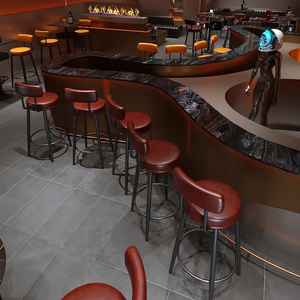 Ensemble de tabourets de bar rétro avec structure en métal noir et plateau en panneau ignifuge, <span class=keywords><strong>table</strong></span> haute pour café et bar à domicile - Product Image 6