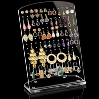 Présentoir à bijoux en acrylique transparent écologique en forme de L pour boucles d'oreilles et bagues, facile à assembler, sur pied