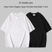 Kaos Pria Rajut Katun 240g Lengan Pendek Model Longgar dengan Bahu Jatuh Baru
