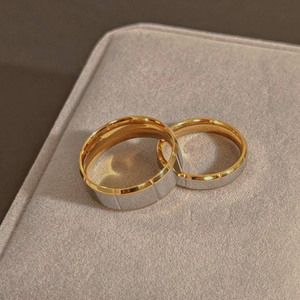 Two Tone Gold Minimalist Titanium Steel <b>Couple</b> <b>Rings</b> Geometric Beveled Square Beads Wedding Unisex SA539 - Product Image 2