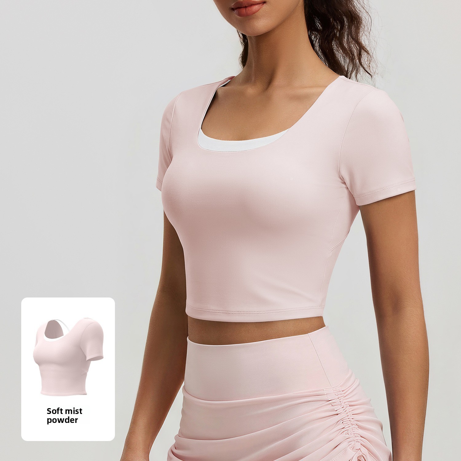 Women's Wide Round Neck Butterfly Back Fixed Padding Slim Cropped Short Sleeve High Elastic Yoga Fitness Sports Top