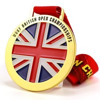 Médaille de championnat de karaté d'arts martiaux personnalisée, vente en gros d'usine, médaille en alliage de zinc émaillé souple avec drapeau Union Jack, couleur or