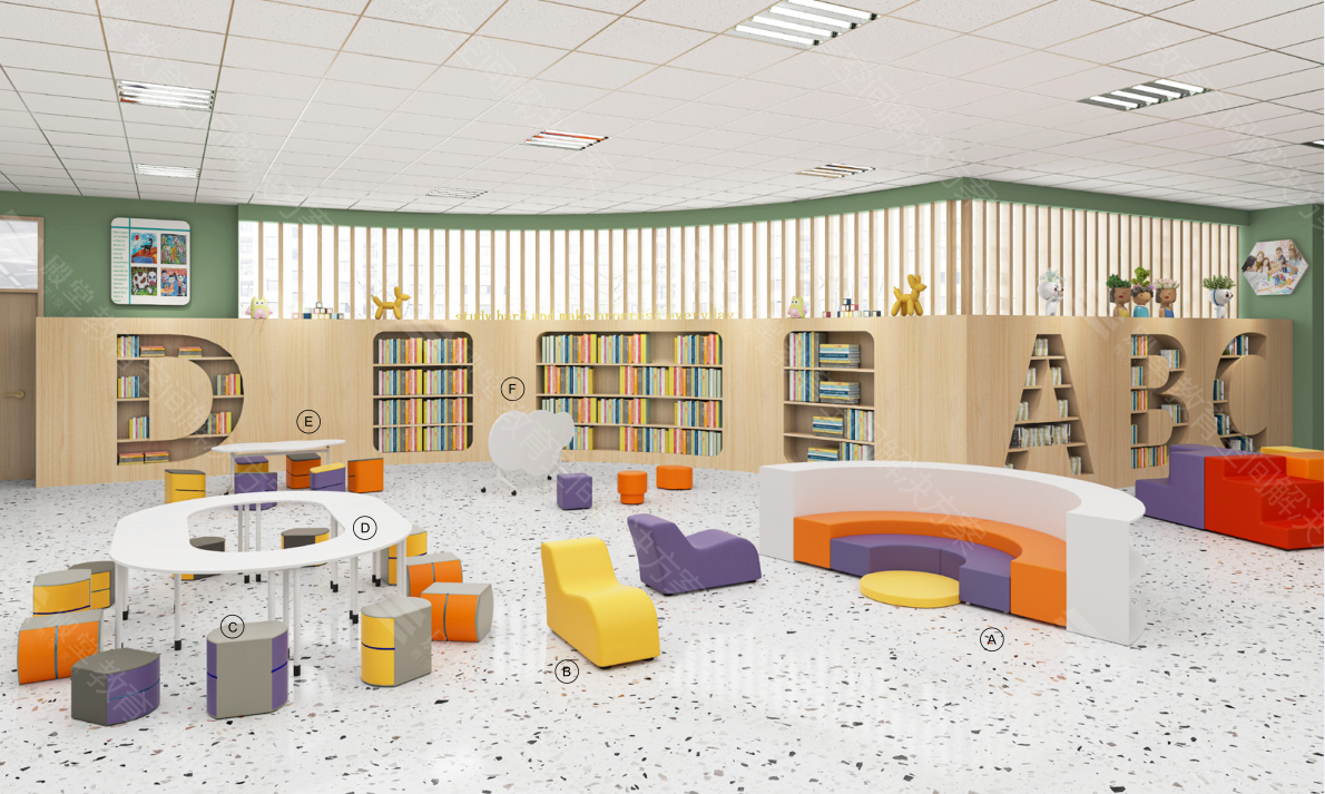 modular soft commercial school children library kindergarten Education furniture seating kids'  daycare Stool chair table sets