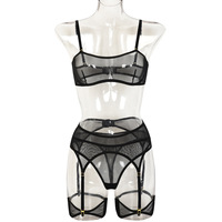 ZZYUP 6478MU sous-vêtements pour femmes noir érotique fantaisie soutien-gorge et slips ensemble 4 pièces bretelles érotique femmes dentelle nœud