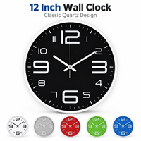 Jam Dinding Analog Quartz Klasik Plastik, Jam Dinding Ruang Tamu 12 Inci untuk Dekorasi Rumah