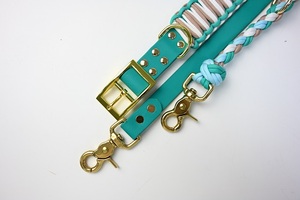 <strong>Tactical</strong> Hund Quick Release <strong>Dog</strong> <strong>Collar</strong> Leash Set Solid PVC Vegan Leather Wide Paracord Coated Webbing Hands-Free for Pets - Product Image 6