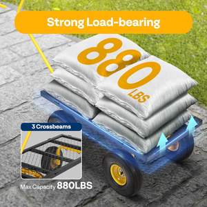 Chariot de jardin en acier à mailles robuste, capacité de 880 lb, roues de 10 pouces, prix d'usine, chariot utilitaire pliable, côtés amovibles, roues en caoutchouc - Product Image 3