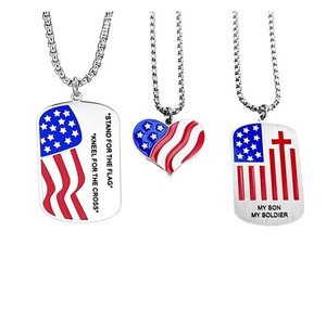 Collana Sportiva da Uomo con Cuore in Acciaio Inossidabile, <span class=keywords><strong>Serie</strong></span> Amore per il Giorno dell'Indipendenza USA, Gioielli Fai-da-Te con Smaltatura a Goccia d'Olio - Product Image 1