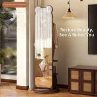 Miroir de dressing rotatif pleine longueur Bear, design au sol mobile, cadre en bois moderne, verres avec fonction grossissante intégrée