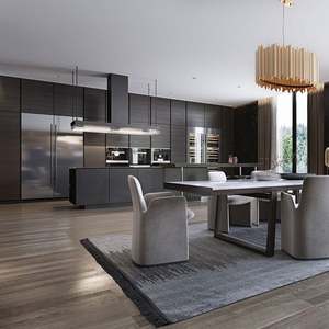 Ensemble de meubles de cuisine modernes sur mesure, écologiques, ignifuges, avec îlot de rangement, garde-manger, verre traité acrylique, marbre artificiel - Product Image 3