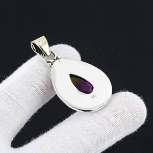 Pendentif en améthyste antique en argent sterling 925 fait à la main avec sertissage en bézel, style classique, cadeau d'Halloween pour femmes - Product Image 3